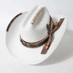 Funky White Top-down view of structured crown on distressed wide-brim cowboy hat