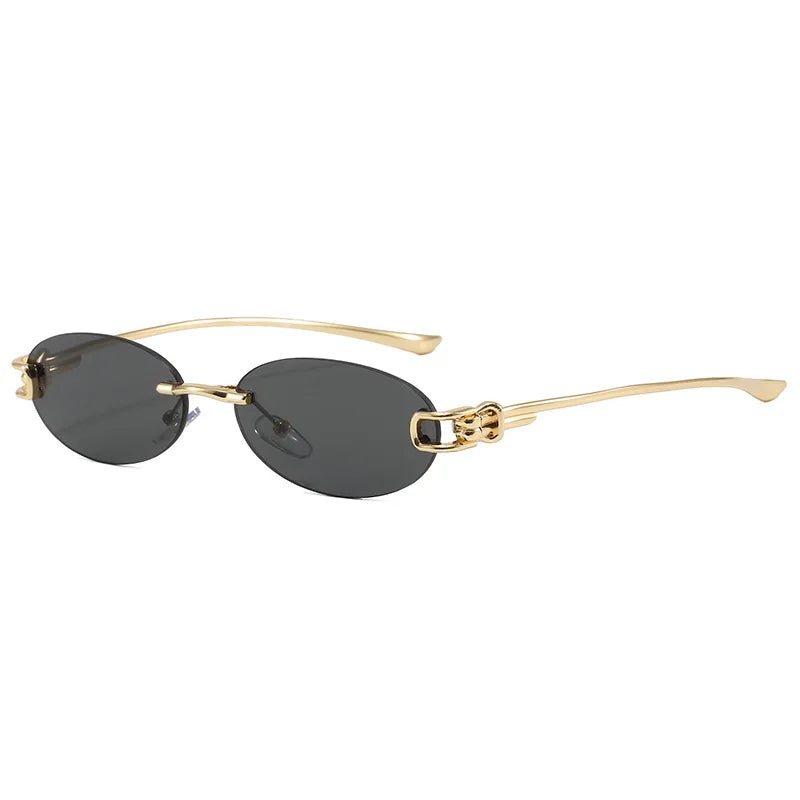 Gold Black Rimless oval gradient sunglasses — close-up