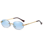 Gold Blue Rimless oval sunglasses, front view