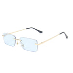 Gold Blue Rimless rectangle sunglasses variant, front view
