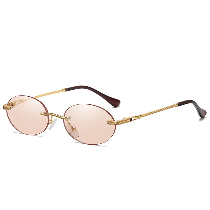 Gold Champagne Rimless oval sunglasses, bridge detail