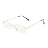 Gold Clear Rimless rectangle sunglasses, bridge detail