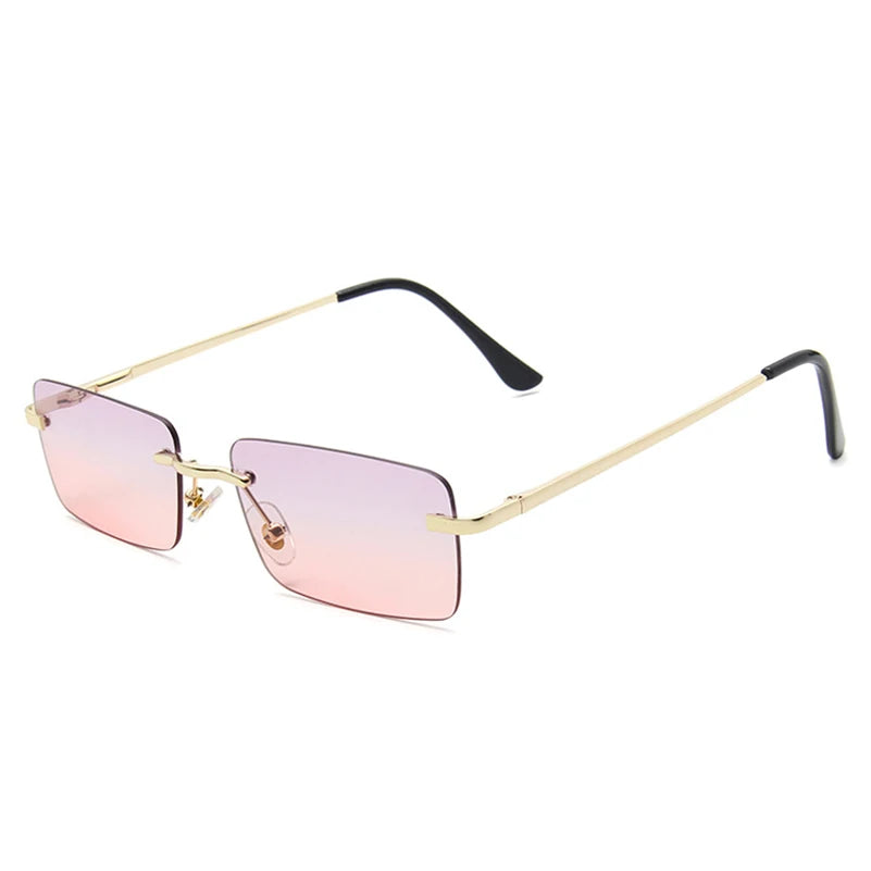 Gold Greyorange Rimless rectangle sunglasses, lifestyle shot