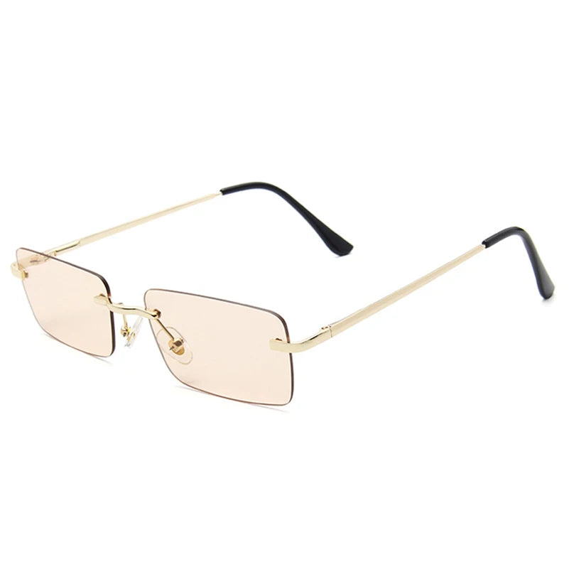Gold Lighttea Rimless rectangle sunglasses variant worn, angle view