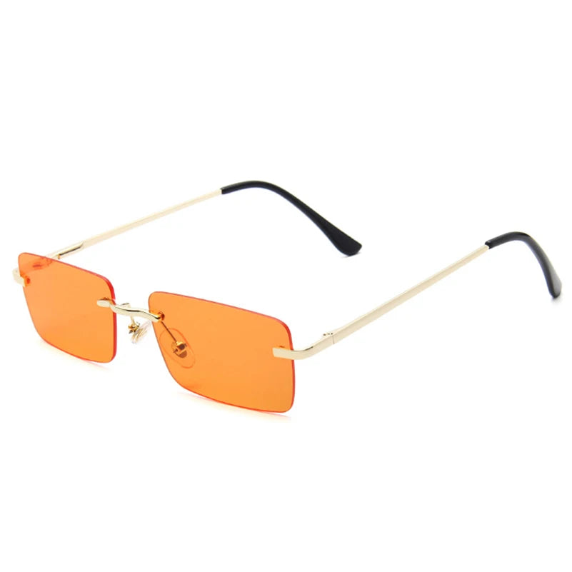 Gold Orange Rimless rectangle sunglasses variant, front view