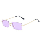 Gold Purple Rimless rectangle sunglasses variant worn, front view