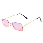 Gold Purplepink Rimless rectangle sunglasses variant worn, front view