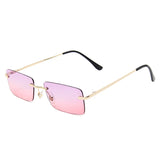 Gold Purplepink Rimless rectangle sunglasses variant worn, front view