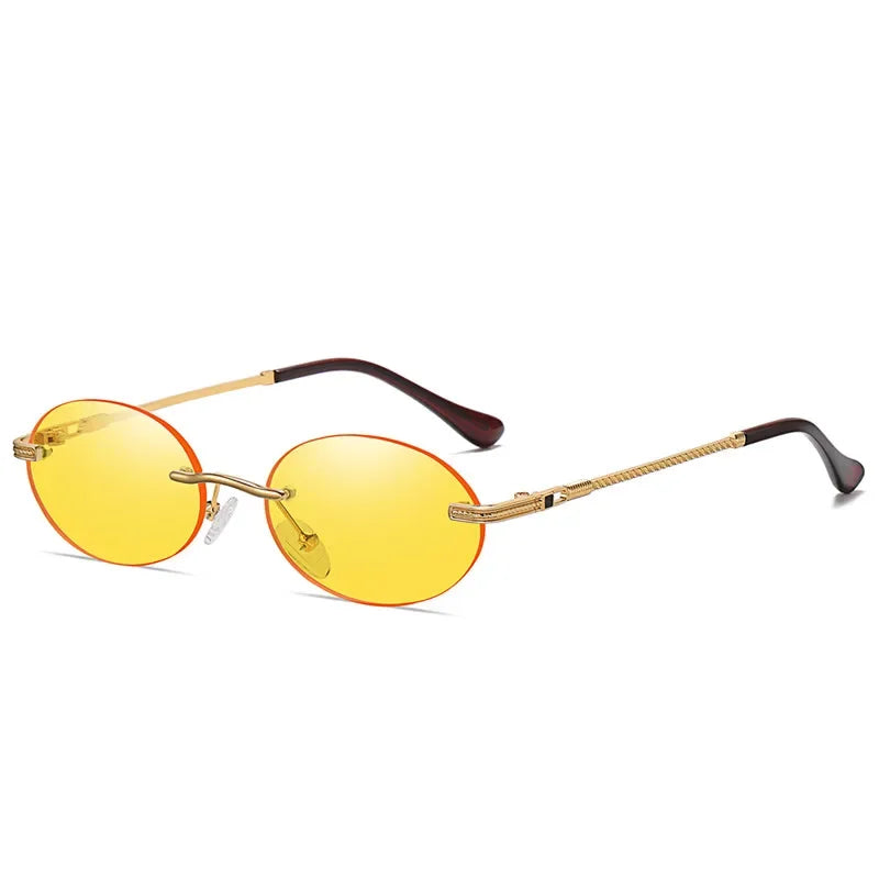 Gold Yellow Rimless oval sunglasses, flat lay