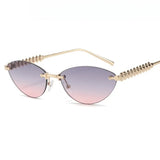 Sunglasses with gold frame and gradient purple lenses on a white background