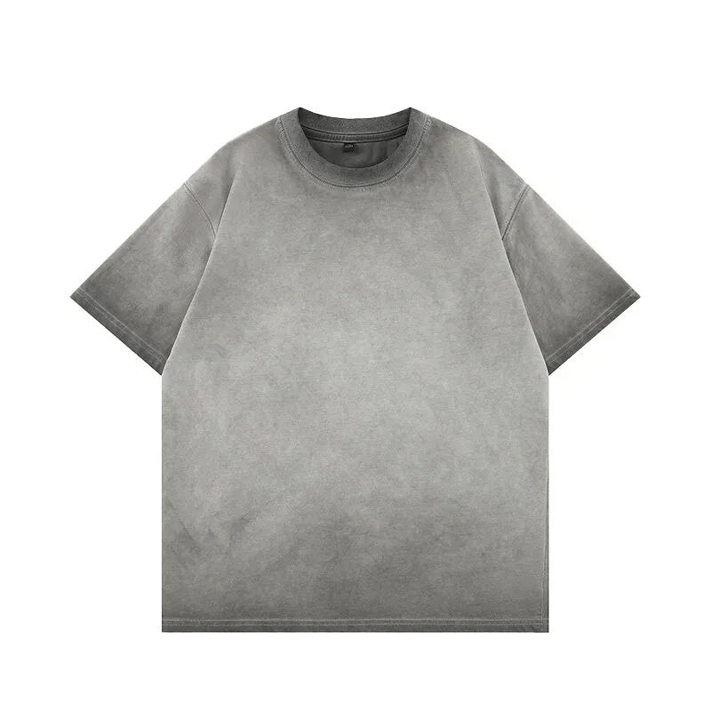 Gradient washed oversized tee — third colorway, crew neck close-up