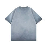Close-up of gradient wash detail on oversized crew neck tee