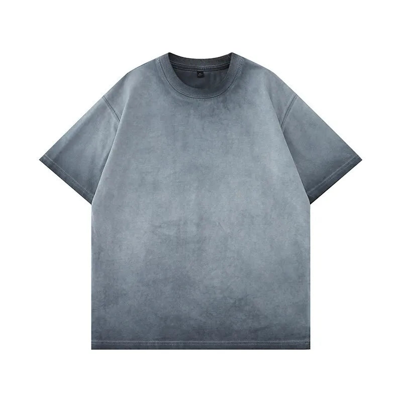Gradient washed loose crew neck tee — front view, oversized streetwear fit