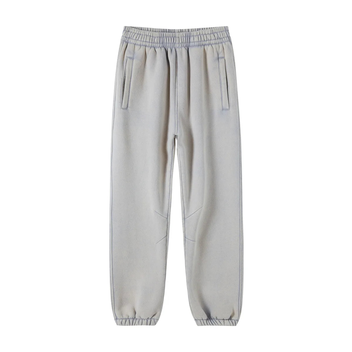 Gray Men's baggy washed fleece sweatpants — flat lay fabric detail