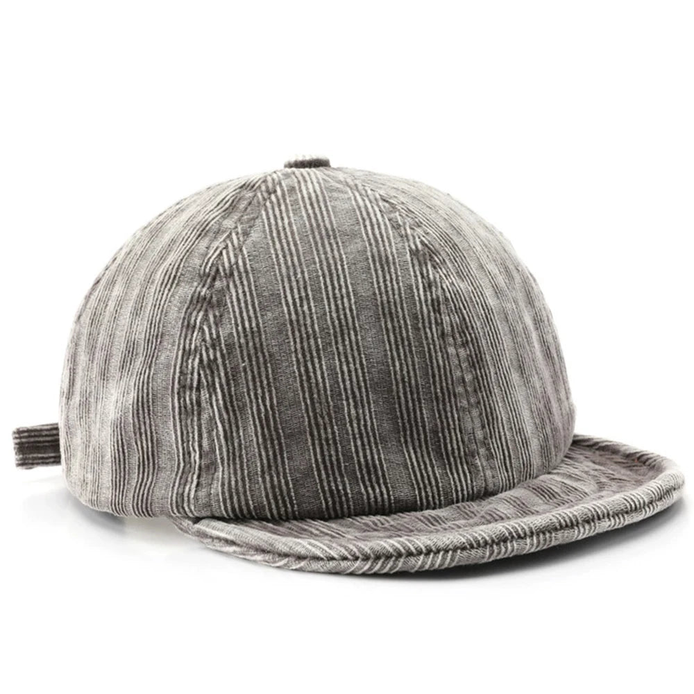 Gray Baseball Cap Short brim corduroy baseball cap on model, side view