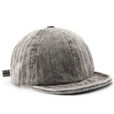 Gray Baseball Cap Short brim corduroy baseball cap on model, side view