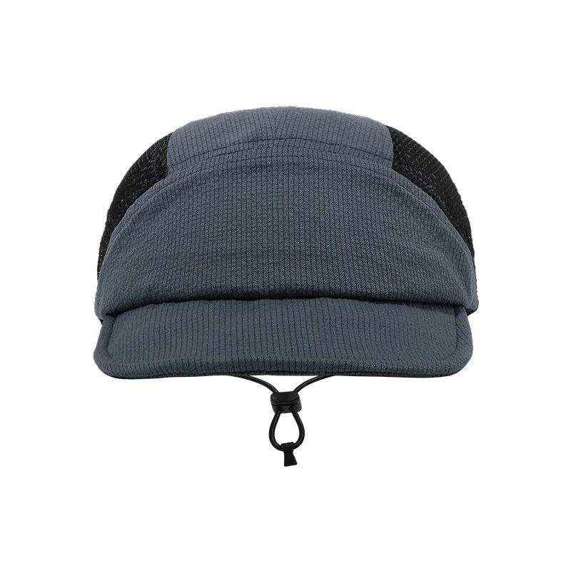 Gray cap with black mesh on a white background