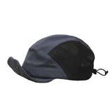 Gray and black cap with mesh design on a white background