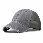 Gray Distressed vintage wash trucker hat, overhead view