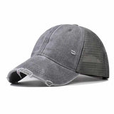 Gray Distressed vintage wash trucker hat, overhead view