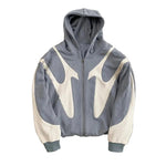 Gray Flame panel oversized zip-up hoodie, front view
