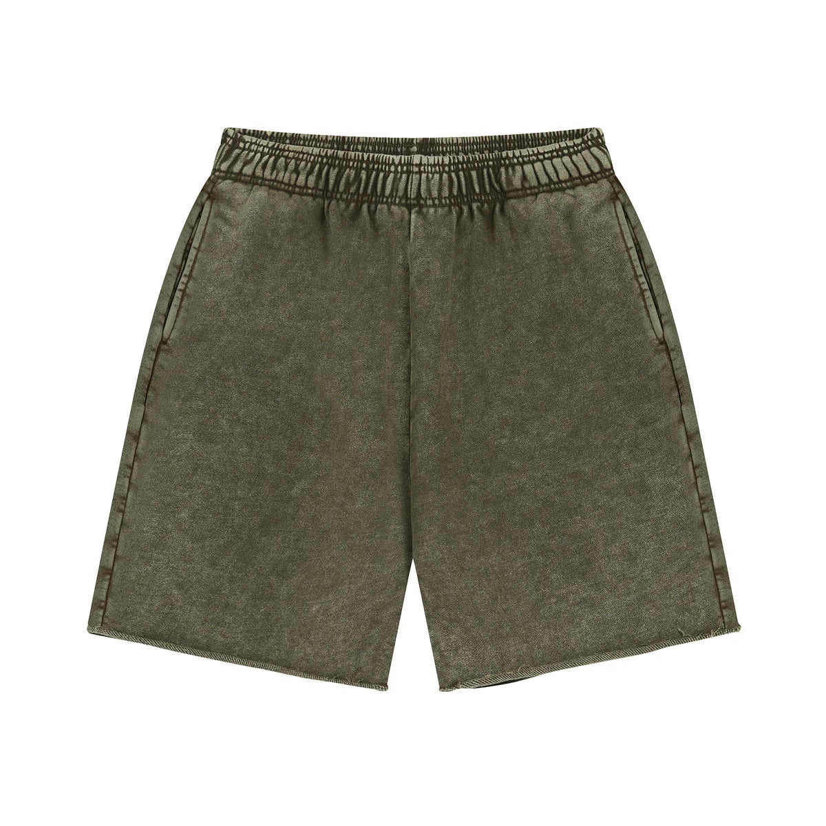 Gray-Green Acid wash sweat shorts on model, full body