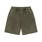 Gray-Green Acid wash sweat shorts on model, full body