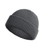 Gray knit beanie on a white background