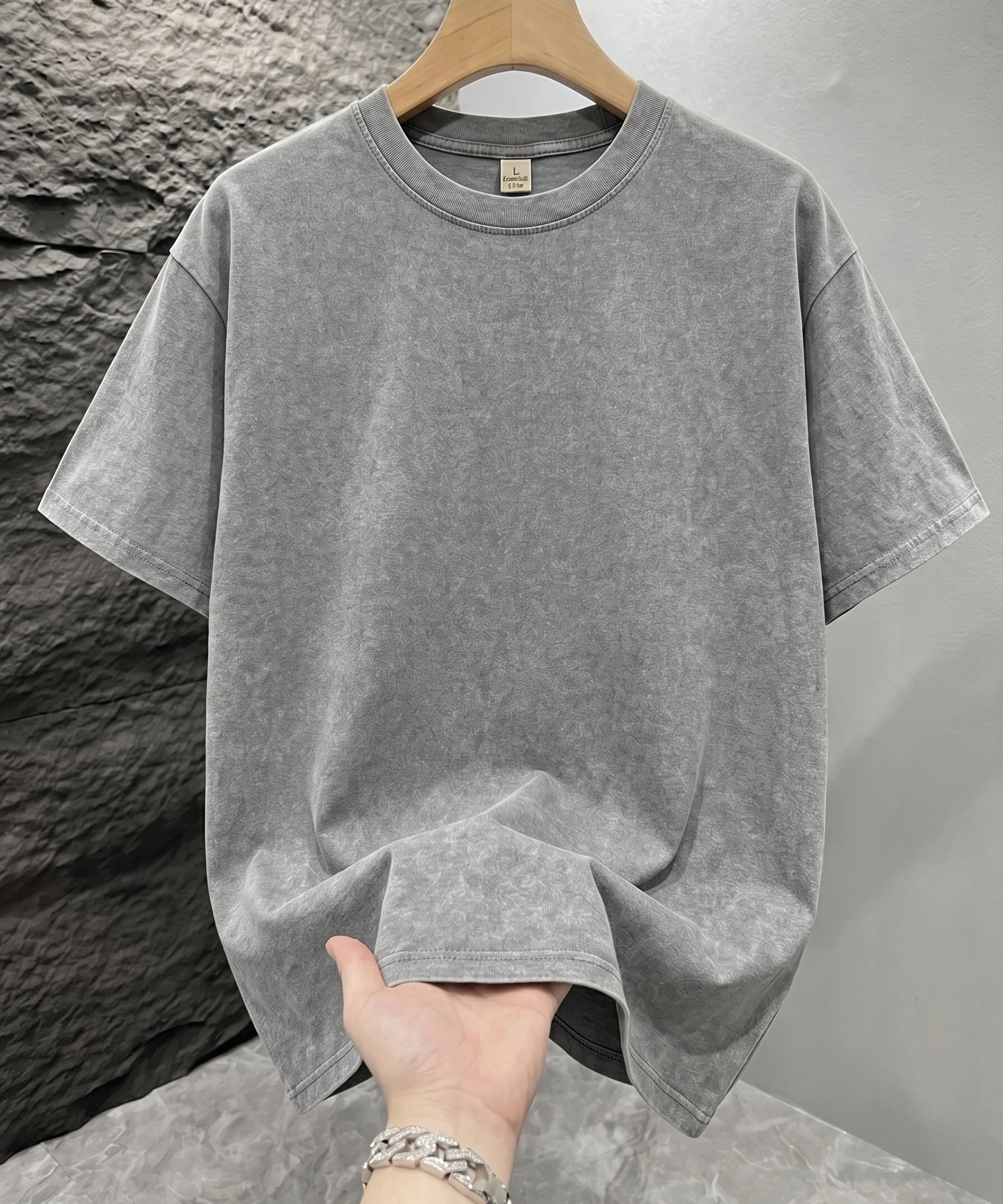 Gray Mineral washed oversized graphic tee, lifestyle shot 4