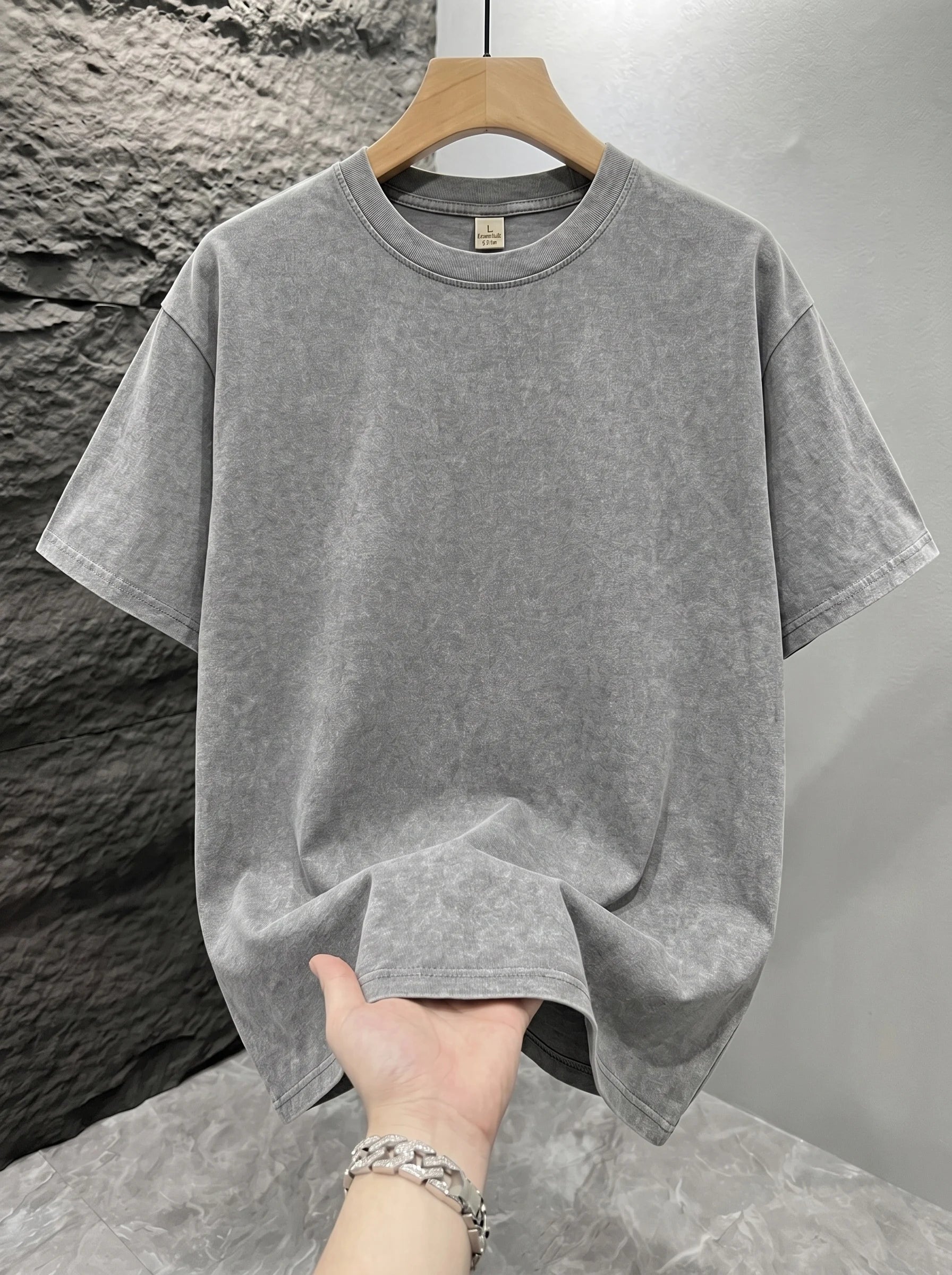 Gray Mineral washed oversized graphic tee, lifestyle shot 4