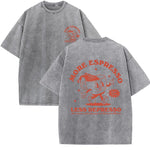 Gray More Espresso Less Depresso graphic slogan tee — lifestyle shot