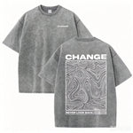 Gray Oversized vintage wash topographic graphic tee — print detail
