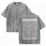 Gray Oversized vintage wash topographic graphic tee — print detail