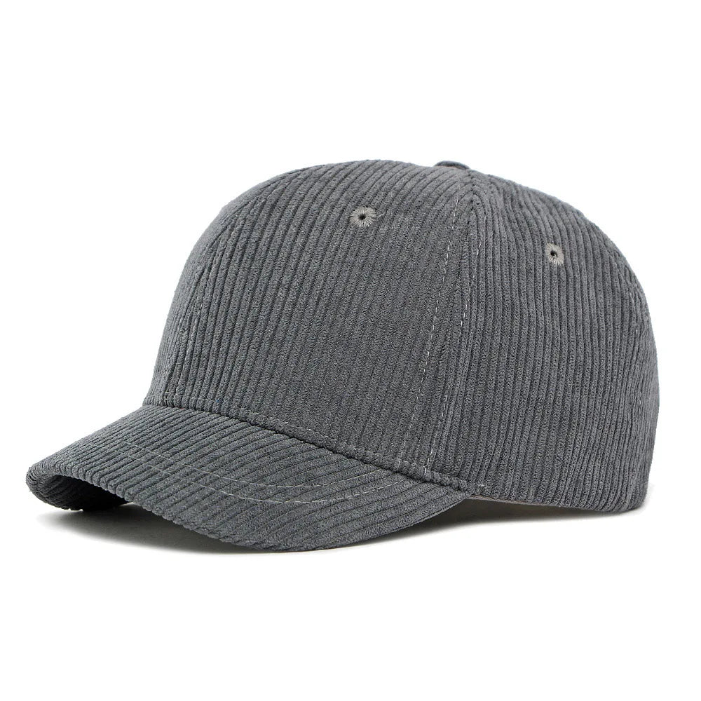 Gray Short brim corduroy cap — close-up texture detail