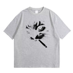 Gray Smoking cat graphic tee — lifestyle shot, streetwear styling