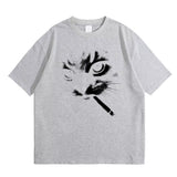 Gray Smoking cat graphic tee — lifestyle shot, streetwear styling