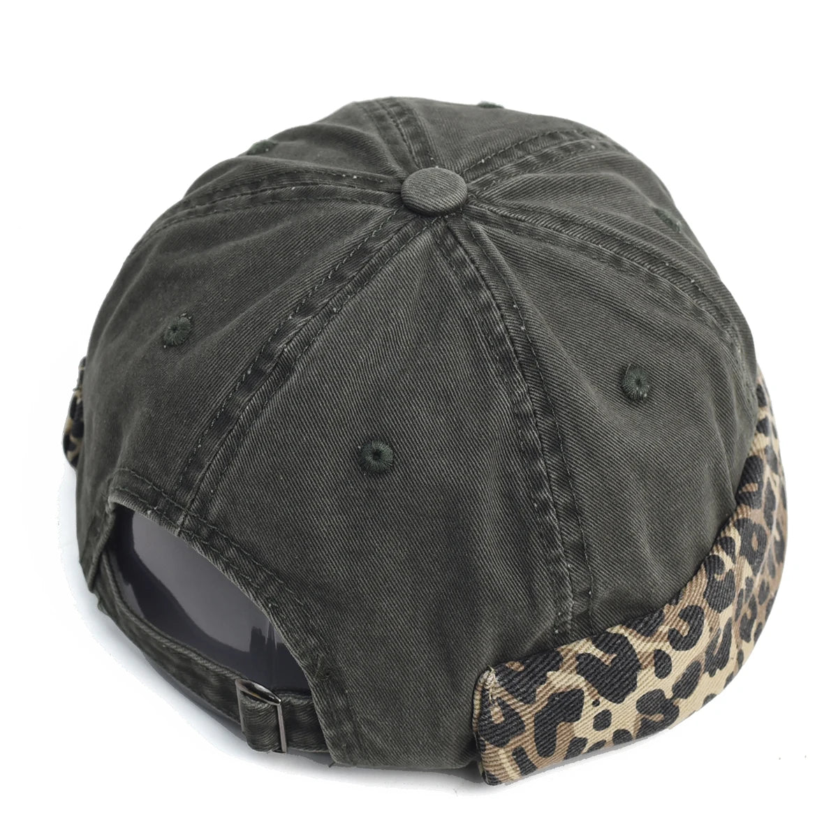 Gray baseball cap with leopard print brim on a white background