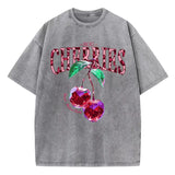 Gray-Xy383 Women's cherry leopard print loose tee, final model lifestyle image