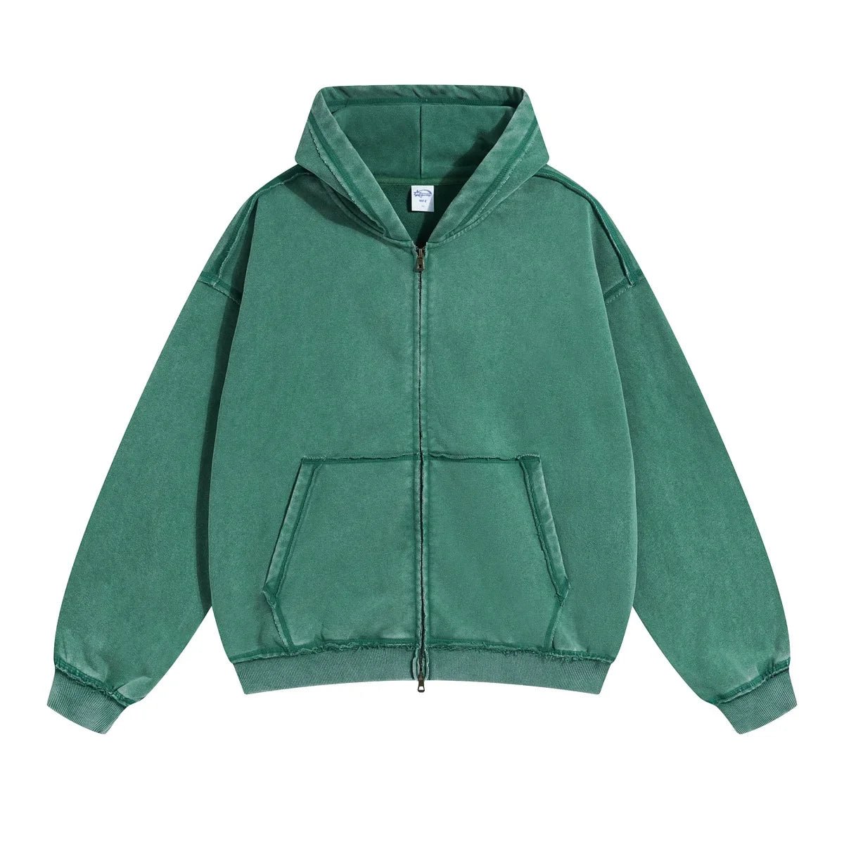 Green Acid wash zip-up hoodie, flat lay