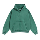 Green Acid wash zip-up hoodie, flat lay