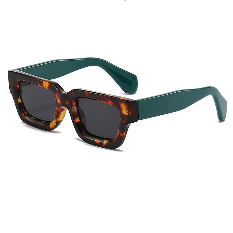 Green And Tortoise Oversized thick frame square sunglasses — temple detail