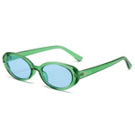Green Blue Close-up lens detail of green and blue gradient oval sunglasses — The Unrivaled Brand