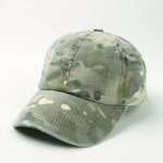 Green Camo vintage washed dad hat, three-quarter view