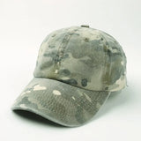 Green Camo vintage washed dad hat, three-quarter view