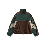 Green Color block windbreaker jacket, worn side view