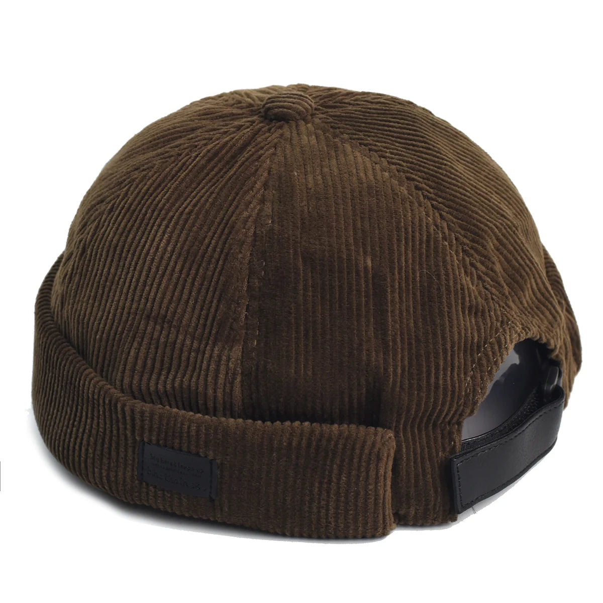 Green Corduroy brimless skullcap worn, back view