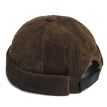 Green Corduroy brimless skullcap worn, back view