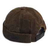 Green Corduroy brimless skullcap worn, back view