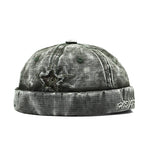 Green Distressed star brimless hat, overhead view