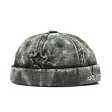 Green Distressed star brimless hat, overhead view